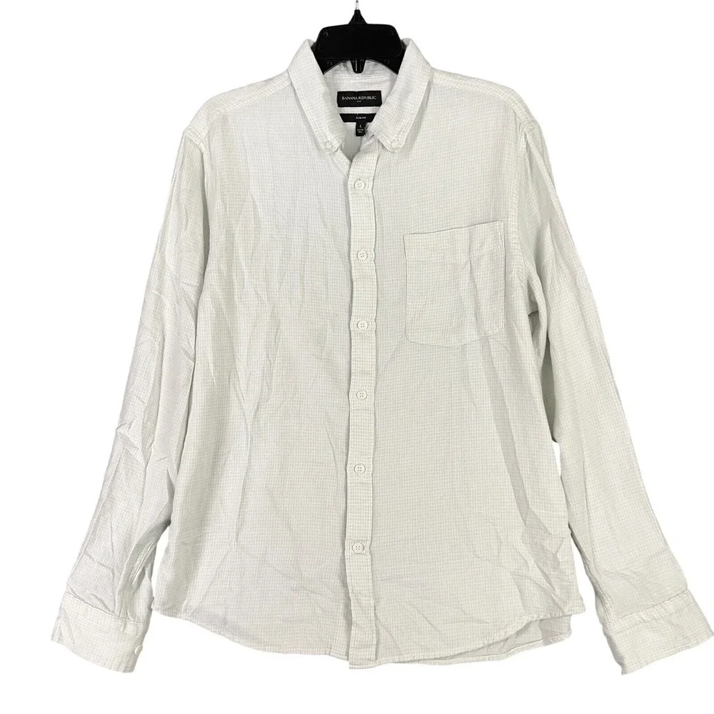 Banana Republic Slim Fit Grindle Shirt Mens L White Cotton Resort Modern Classic